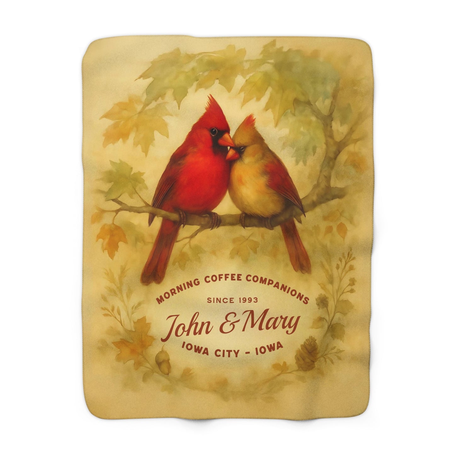 Personalized Snuggling Cardinals Sherpa Fleece Blanket