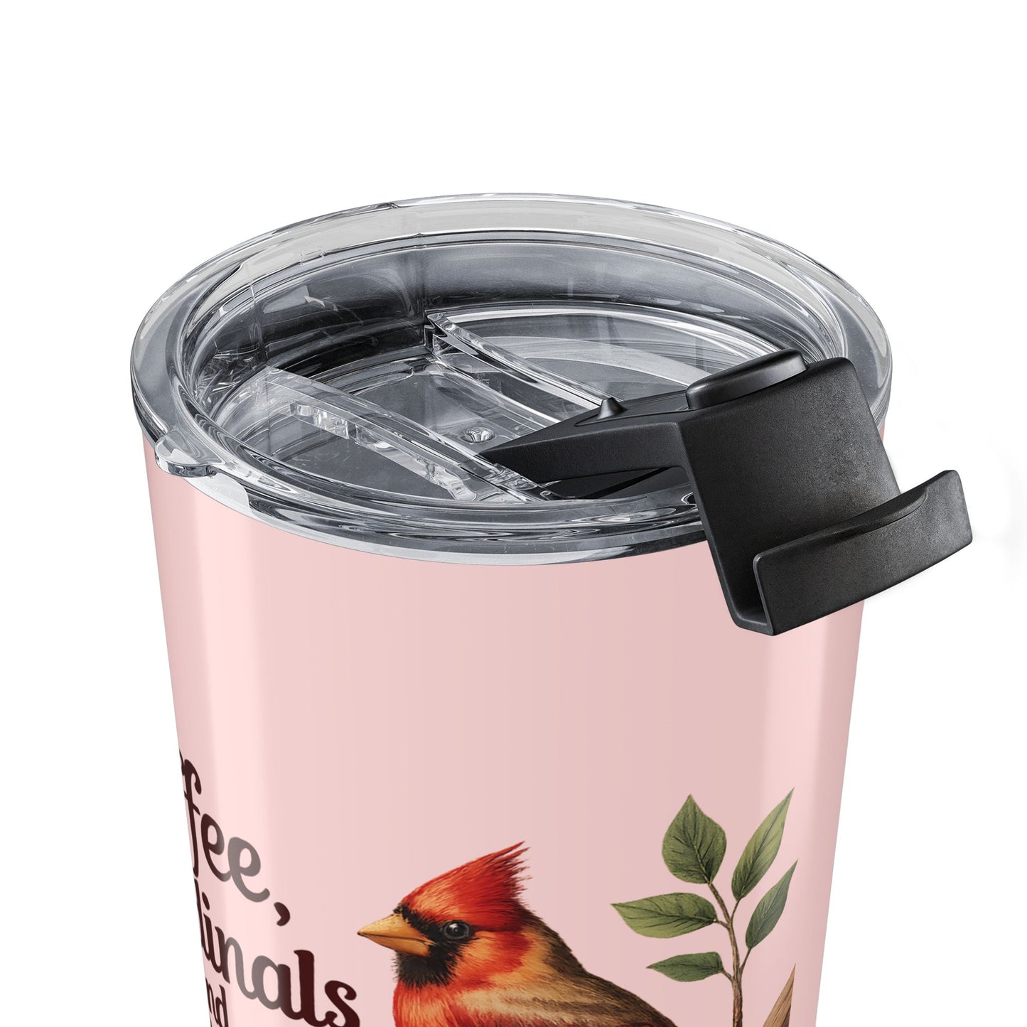 "Coffee, Cardinals, and Contentment" Personalized Tumbler, Blush Pink