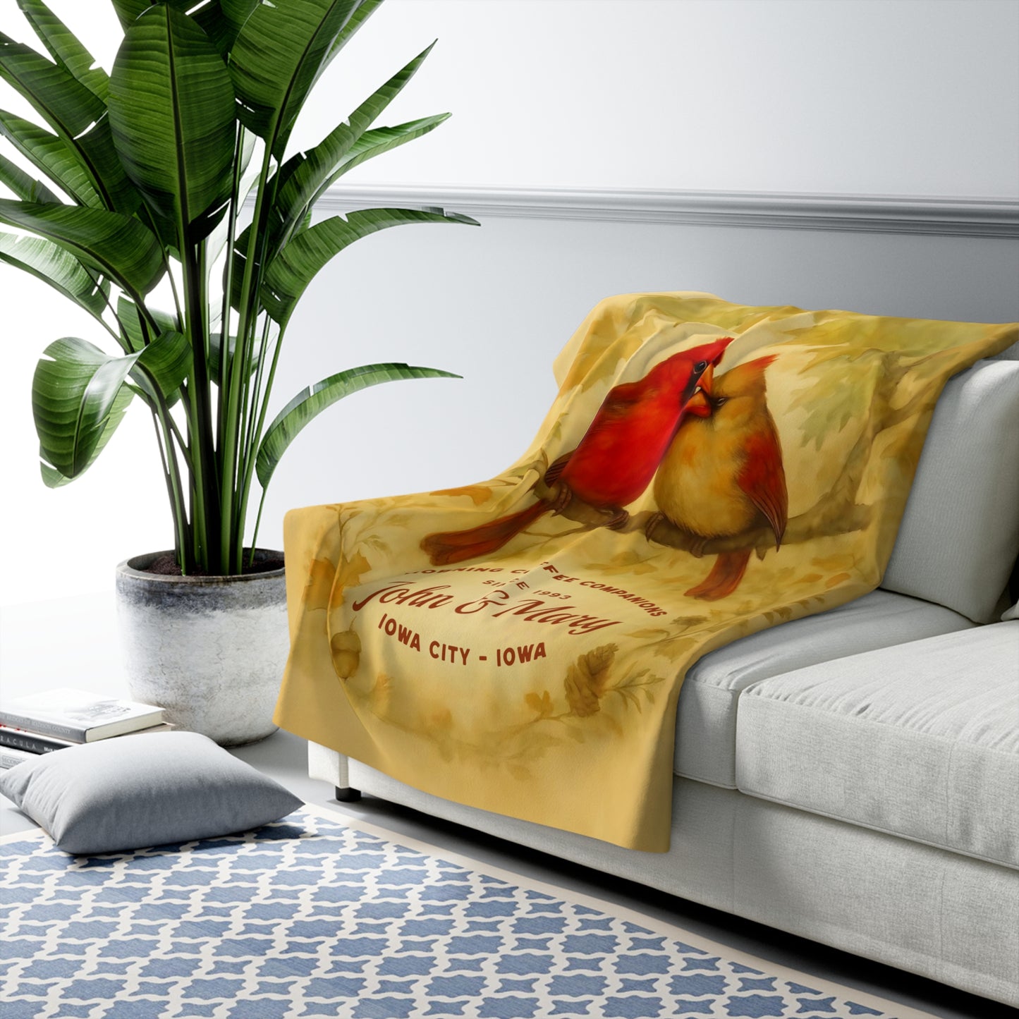 Personalized Snuggling Cardinals Sherpa Fleece Blanket