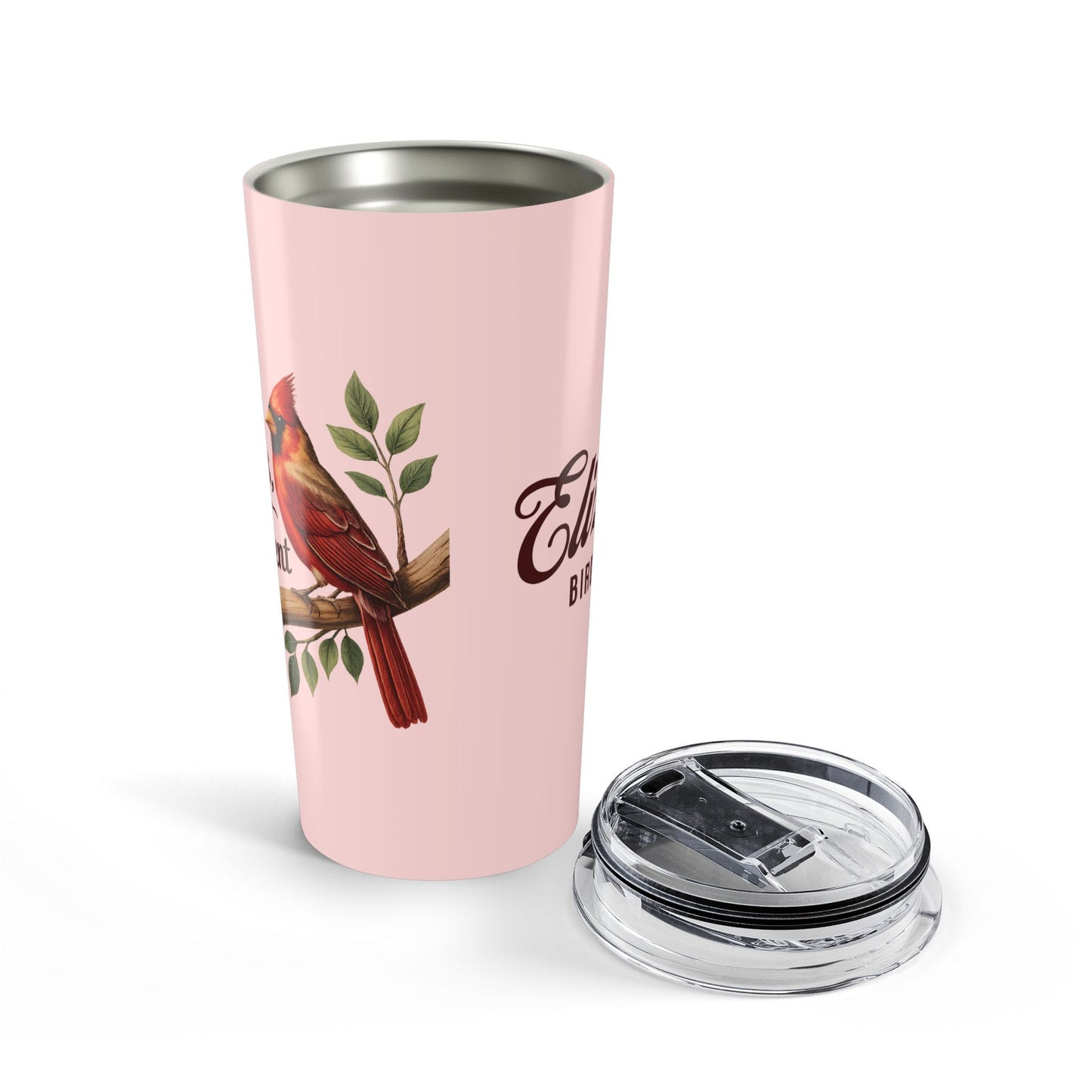 "Coffee, Cardinals, and Contentment" Personalized Tumbler, Blush Pink