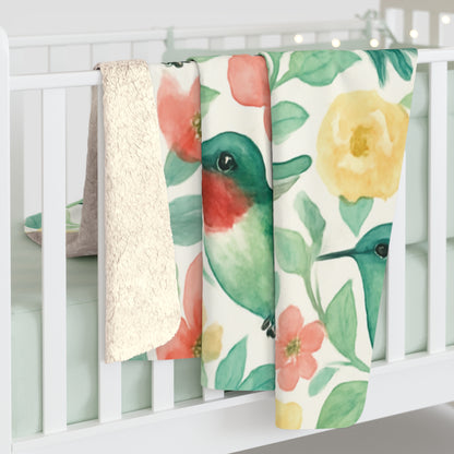 Ruby-throated Hummingbird Garden Sherpa Fleece Blanket