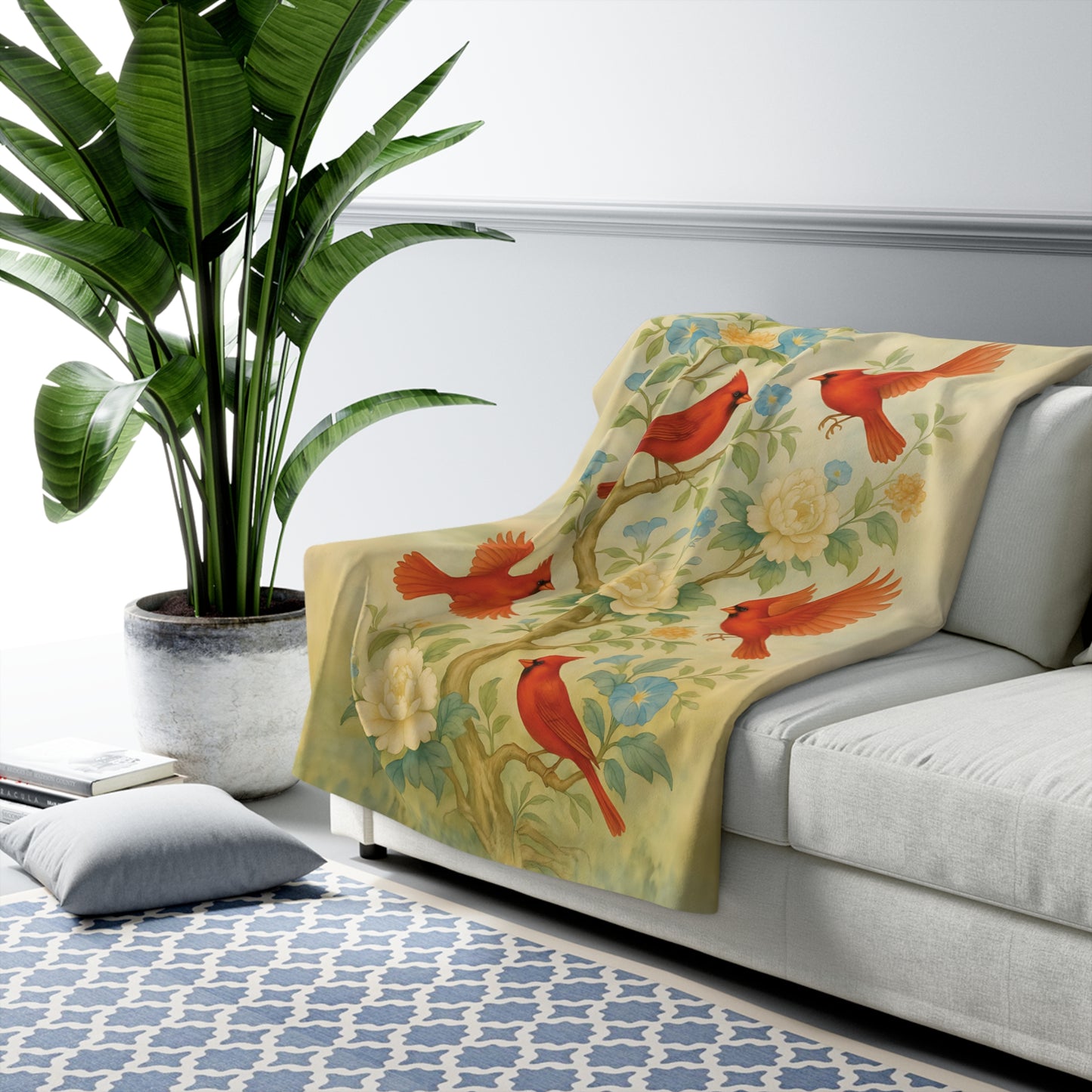 Cardinal Garden Fleece Sherpa Blanket