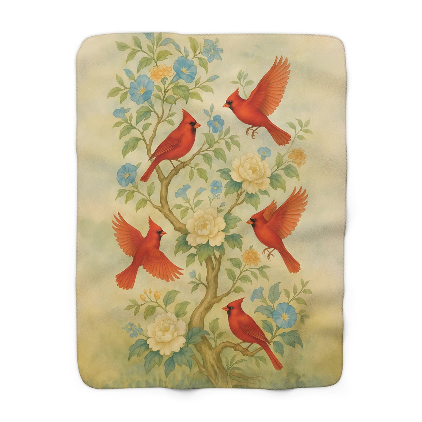 Cardinal Garden Fleece Sherpa Blanket