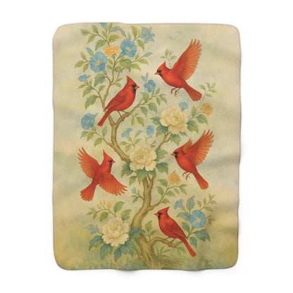 Cardinal Garden Fleece Sherpa Blanket