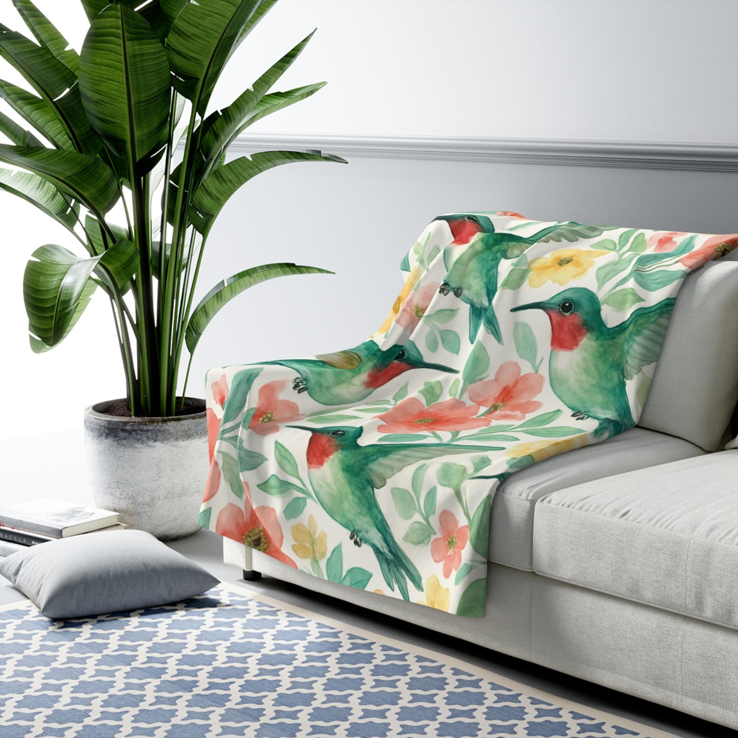 Ruby-throated Hummingbird Garden Sherpa Fleece Blanket