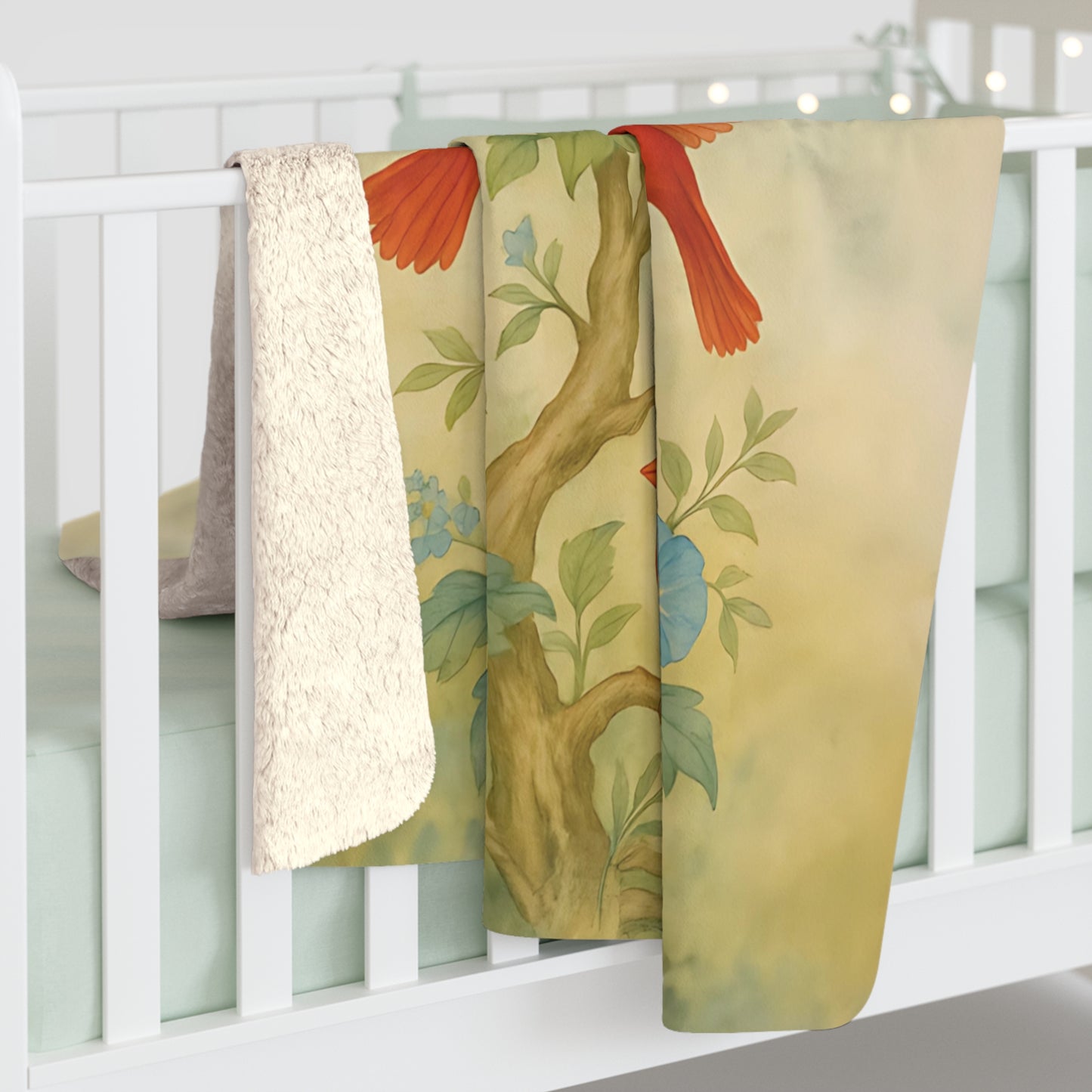 Cardinal Garden Fleece Sherpa Blanket