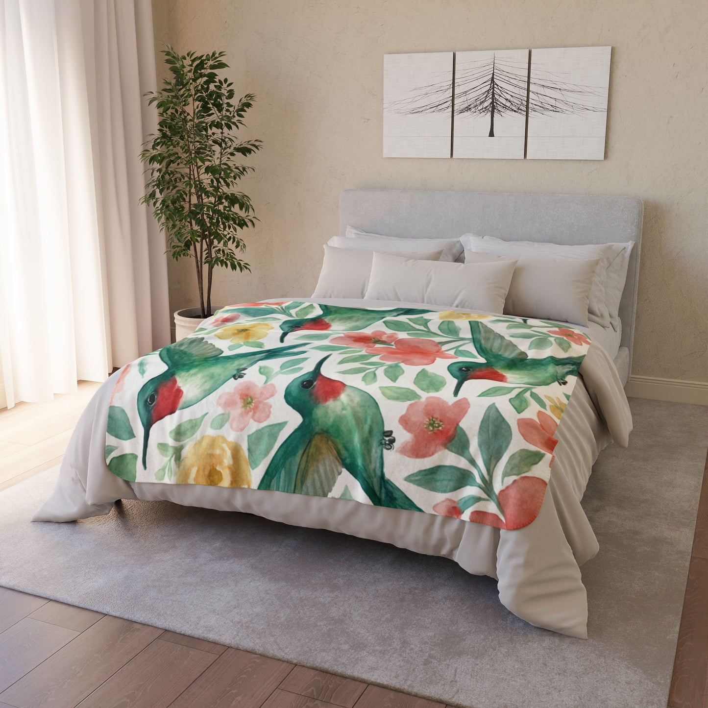 Hummingbird & Hibiscus Garden Throw