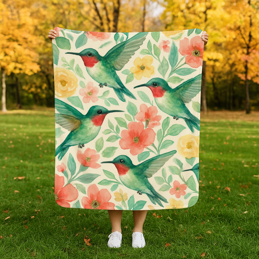 Ruby-throated Hummingbird Garden Sherpa Fleece Blanket
