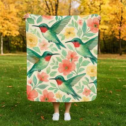 Ruby-throated Hummingbird Garden Sherpa Fleece Blanket