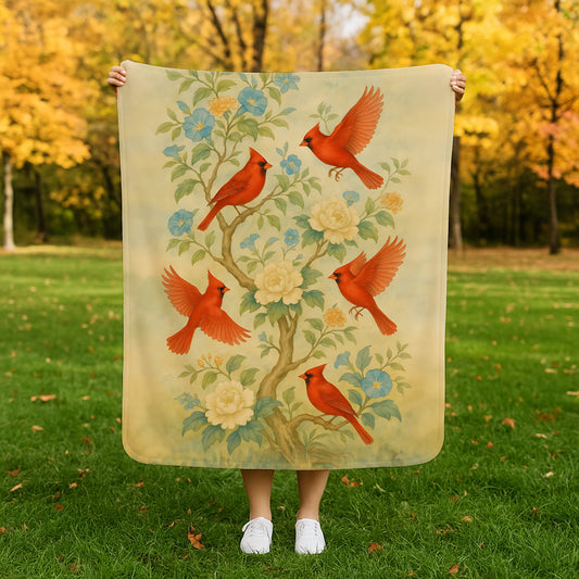 Cardinal Garden Fleece Sherpa Blanket