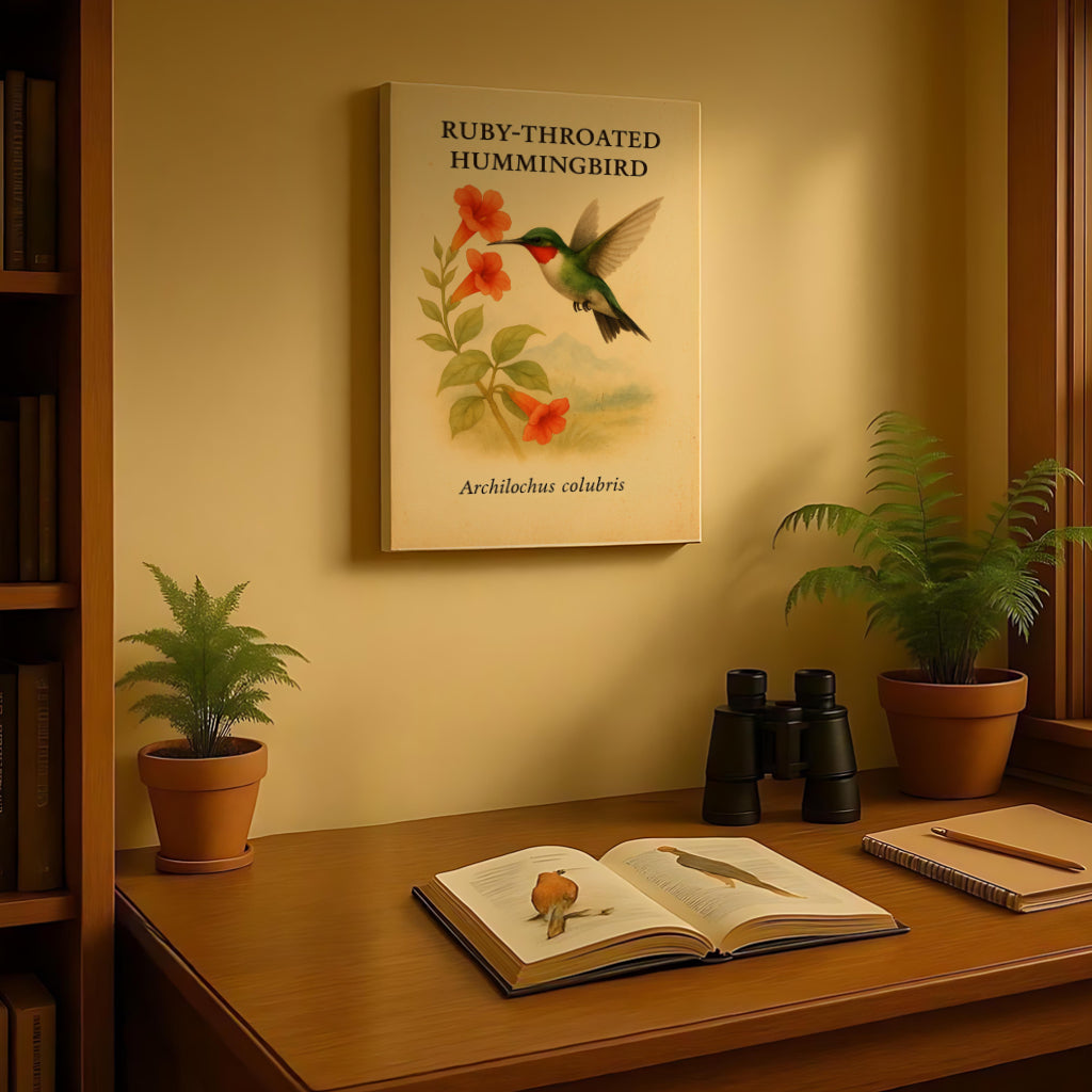 Ruby-Throated Hummingbird Vintage Canvas