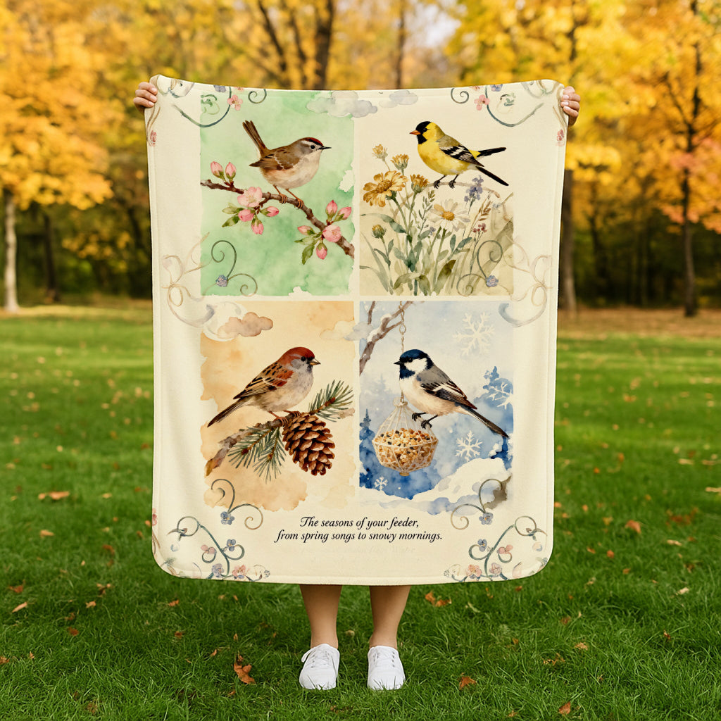 Seasons of the Feeder Fleece Sherpa Blanket
