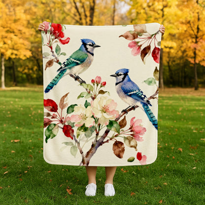 Blue Jays & Blossoms Sherpa Fleece Blanket