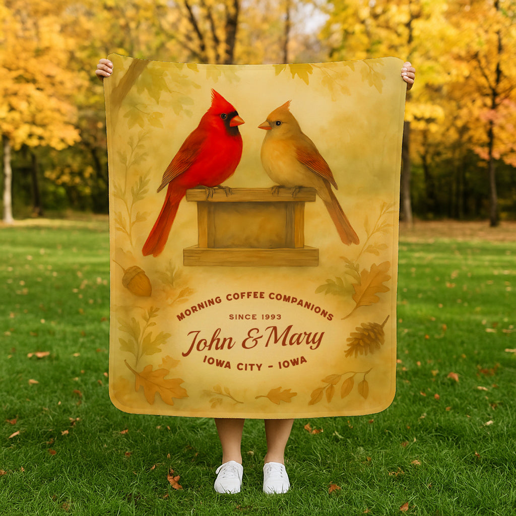 Personalized Cardinal Couple Sherpa Fleece Blanket