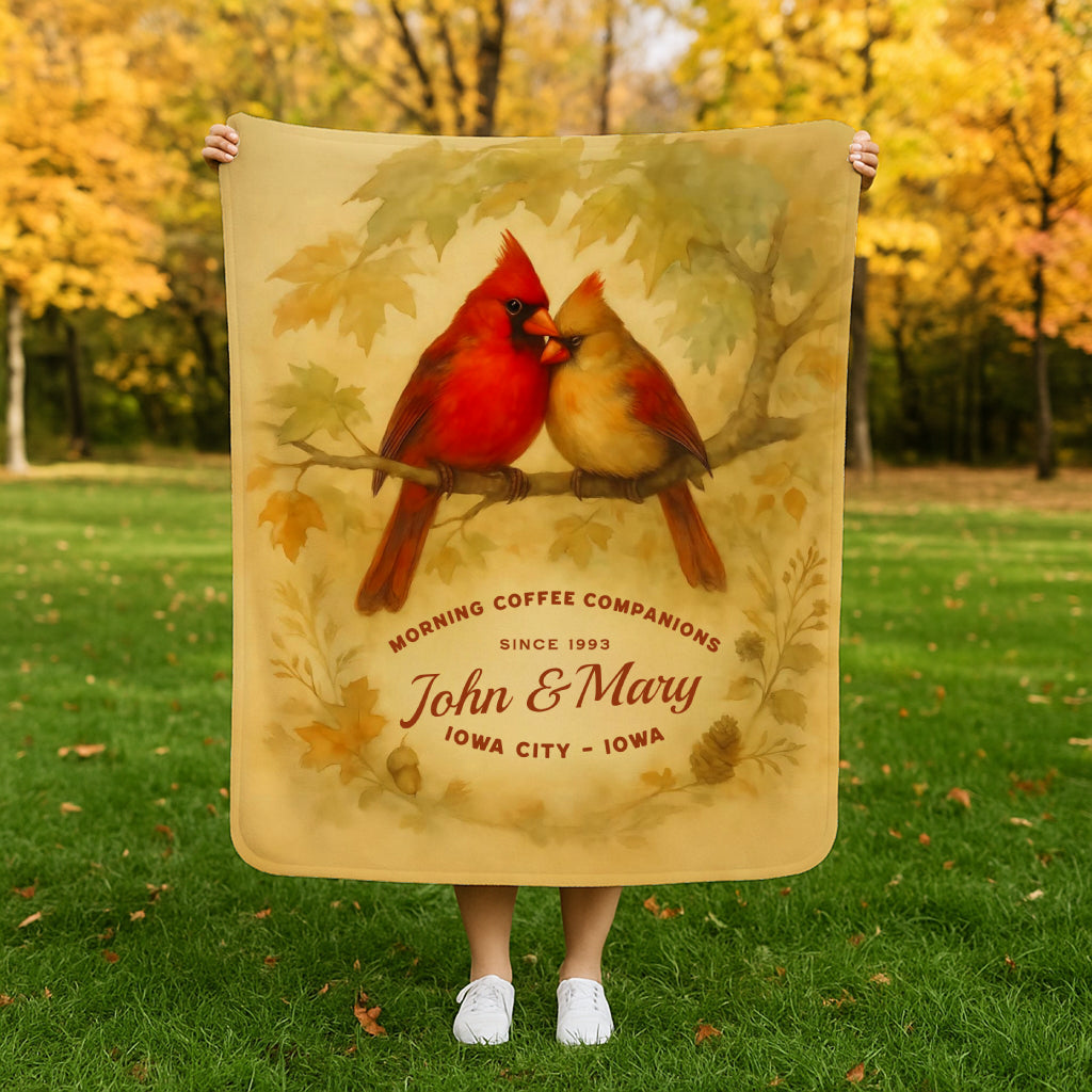 Personalized Snuggling Cardinals Sherpa Fleece Blanket